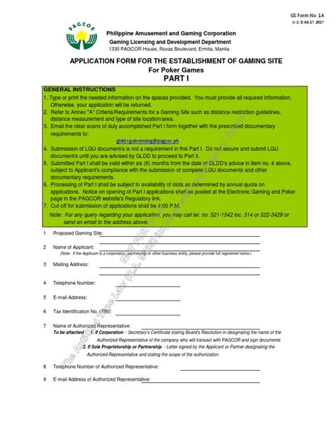 pagcor downloadable forms|PAGCOR GS Form No. 1A .